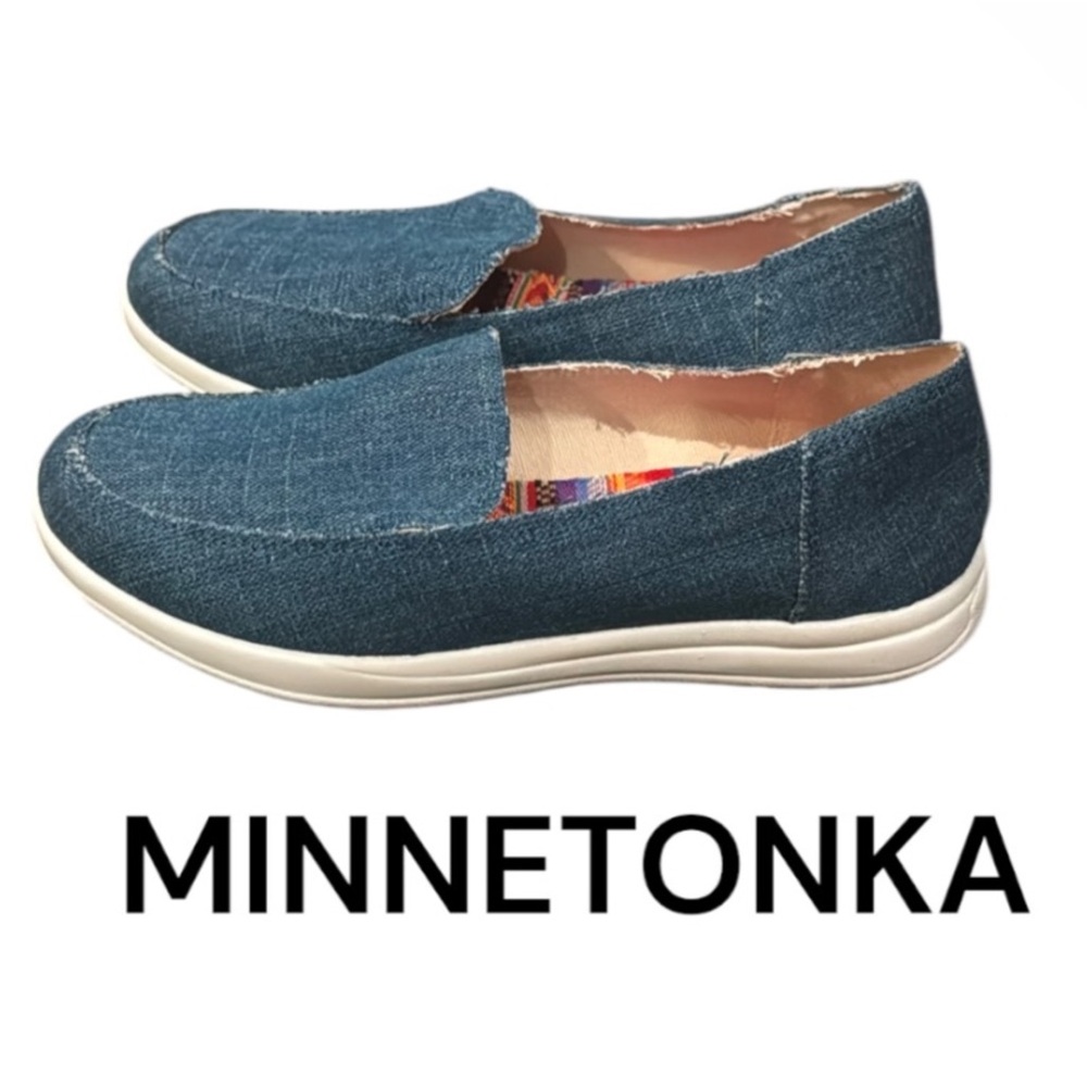 Authentic MINNETONKA lightweight memory foam denim loafers sneakers flats sz 7